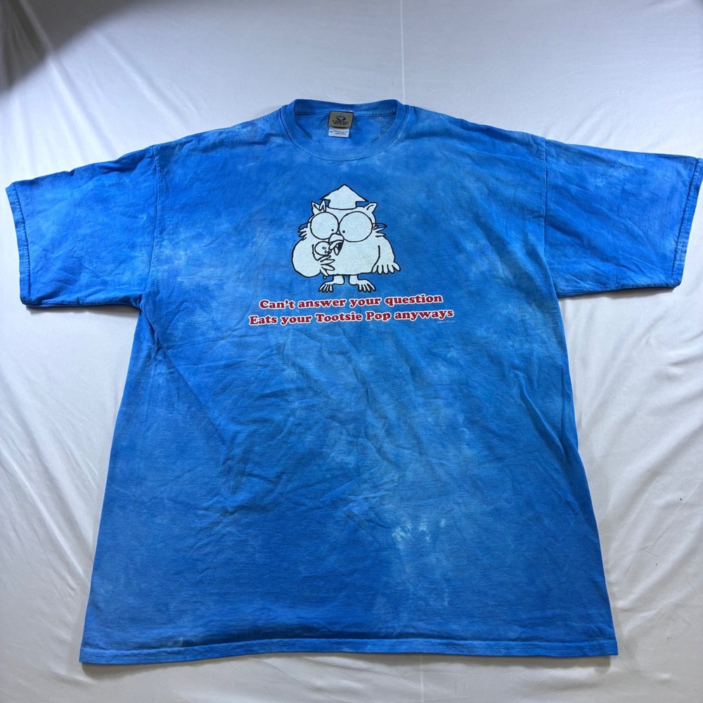 Vintage Liquid Blue Tootsie Pop Mr Owl Tie Dye Graphic T-Shirt Blue 2XL 2013
